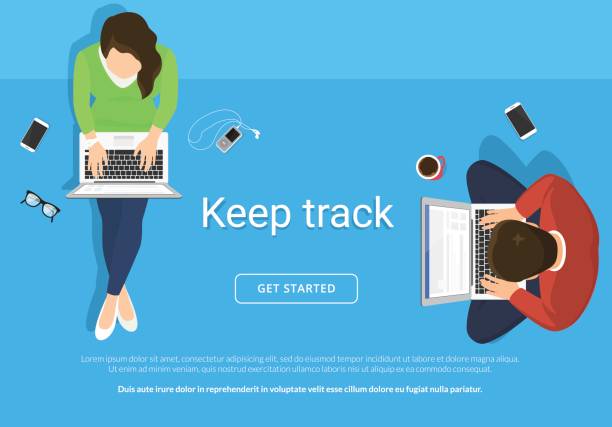 Lazy people sitting on the floor and working with laptop Lazy people sitting on the floor and working with laptop in social networks. Flat illustration top view of woman and man relaxing at home, drinking coffee using laptop and typing comments in community typing on computer keyboard stock illustrations