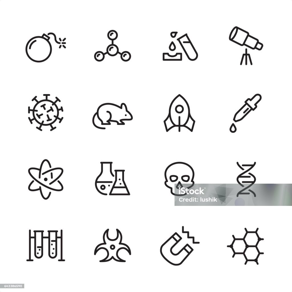 Science - outline icon set 16 line black and white icons / Set #15 Mouse - Animal stock vector