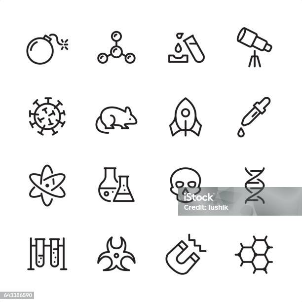 Science Outline Icon Set Stock Illustration - Download Image Now - Mouse - Animal, Pipette, Hand-Held Telescope