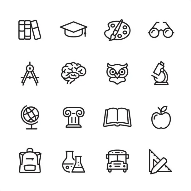 Vector illustration of Education - outline icon set