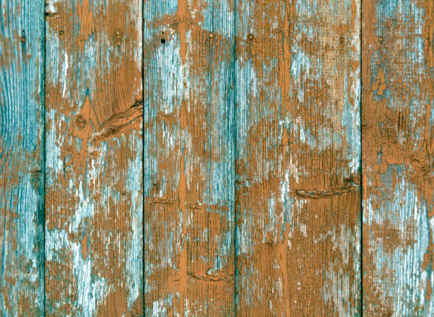 istock Weathered color wooden fence texture. 643389844