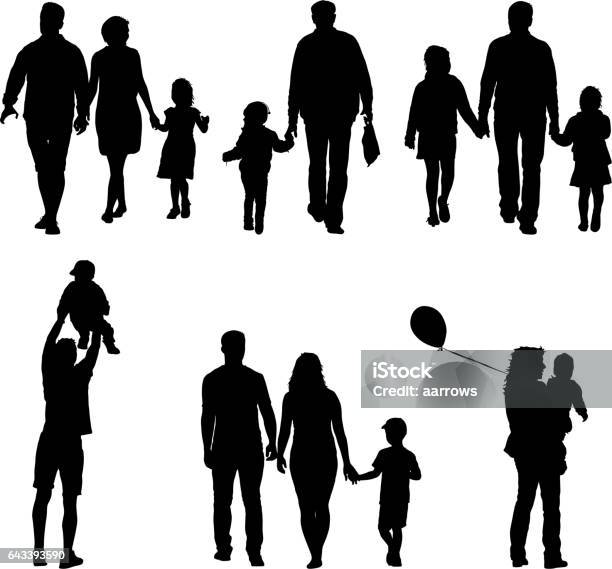 Set Silhouette Of Happy Family On A White Background Vector Illustration Stock Illustration - Download Image Now