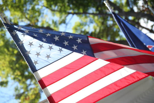 istock Close-up view of American flag 643394022
