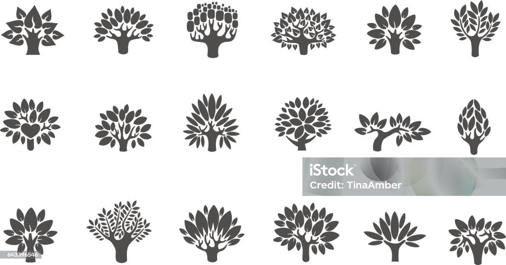 Tree logo set. Tree illustration icon set. Tree with flowers Tree stock vector