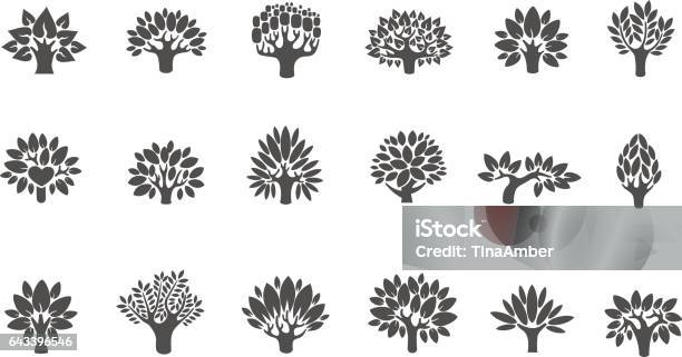Tree Logo Set Tree Illustration Icon Set Tree With Flowers Stock Illustration - Download Image Now