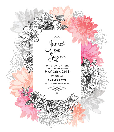 Contemporary floral frame graphic design. Watercolor and line art illustration.