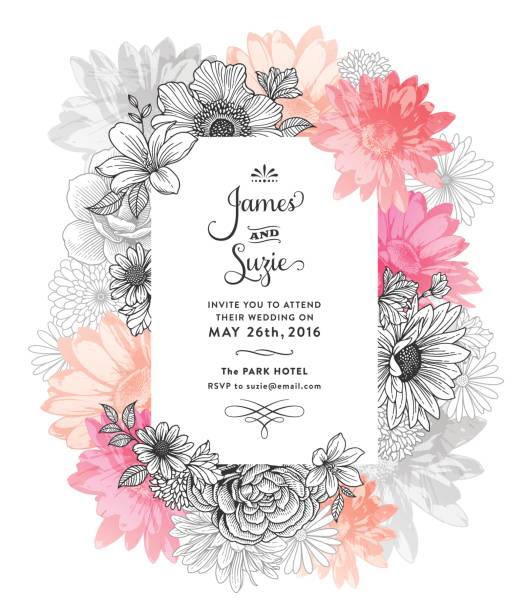 Spring Floral Frame Contemporary floral frame graphic design. Watercolor and line art illustration. pink flower frame stock illustrations