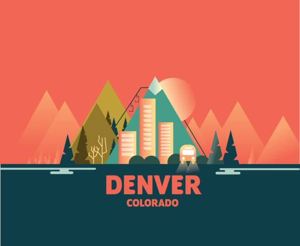 illustrazioni stock, clip art, cartoni animati e icone di tendenza di skyline di denver - illustrazioni iconiche delle città - rocky mountains immagine