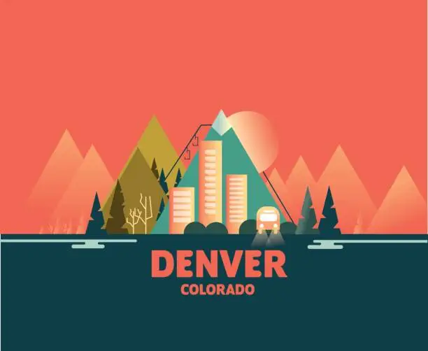 Vector illustration of Denver Skyline - Iconic Illustrations of Cities