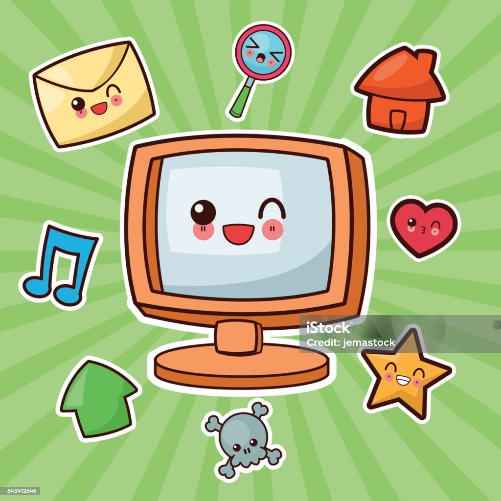 Kawaii Cartoon Technology And Social Media Vector Graphic Stock  Illustration - Download Image Now - iStock