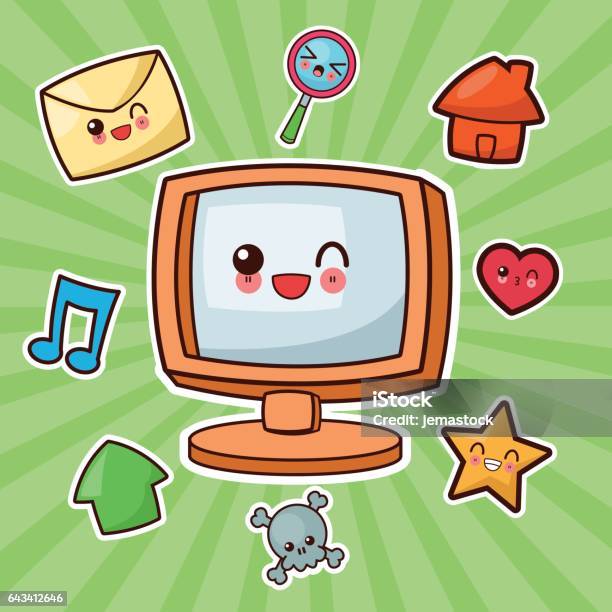 Kawaii Cartoon Technology And Social Media Vector Graphic Stock  Illustration - Download Image Now - iStock