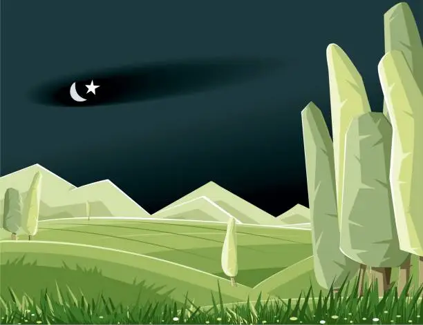 Vector illustration of Silent night in nature