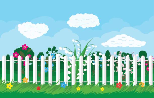 istock Summer nature landscape with plants and fence. 643413698