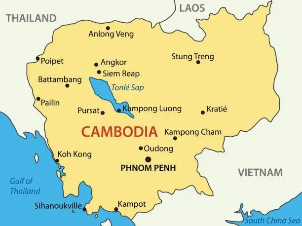 Vector illustration of Kingdom of Cambodia - vector map