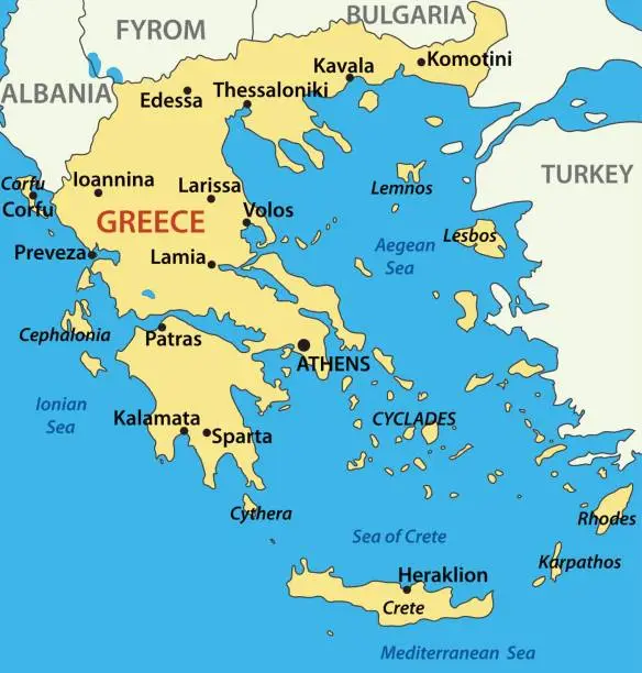 Vector illustration of map of Greece - vector illustration