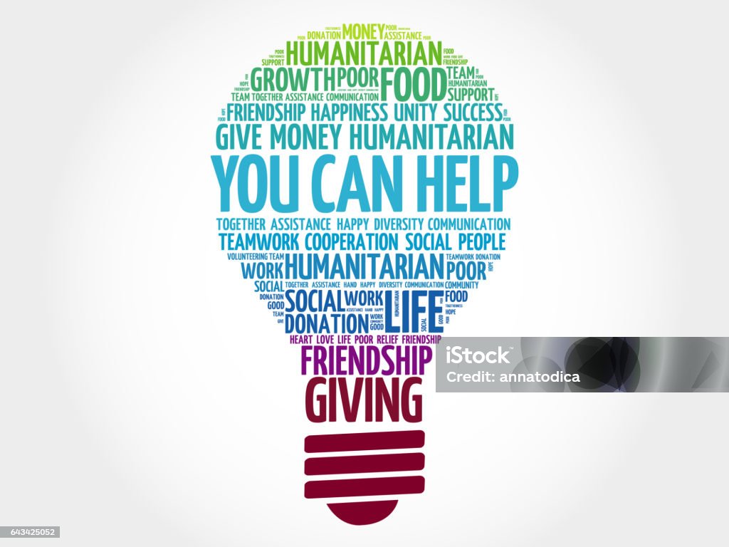 You can help bulb word cloud You can help bulb word cloud collage concept Charity Benefit Stock Photo