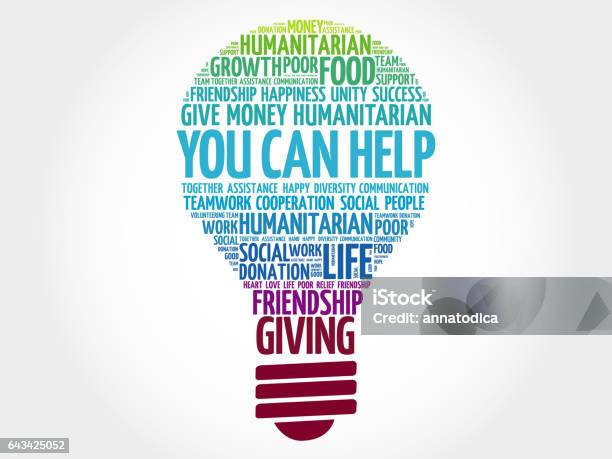 You Can Help Bulb Word Cloud Stock Photo - Download Image Now - Charity Benefit, Assistance, Backgrounds