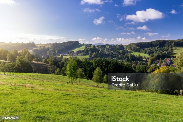 Saxon Switzerland Meadow And Village On A Sunny Day In Summer Stock Photo - Download Image Now