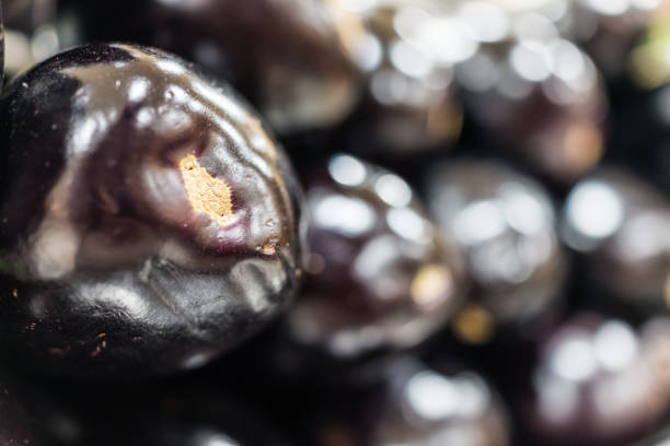 istock Macro closeup of dark purple common eggplant 643431574
