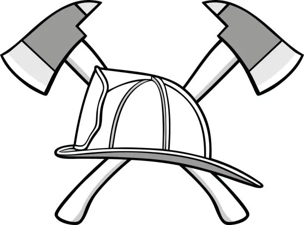 Vector illustration of Firefighter Helmet and Axes Illustration