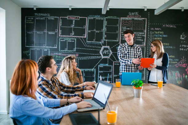 istock Start up business team on meeting in modern bright office 643439422