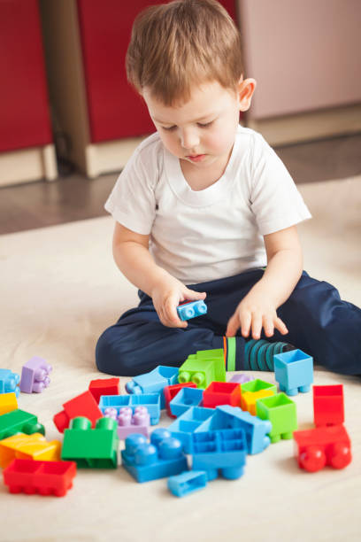 istock Little Boy playing with block toys 643446330