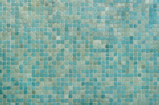 istock Blue and green mosaic wall background texture 643453676