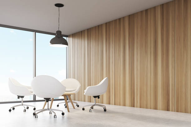 istock Wooden room with chairs and a coffee table 643460366