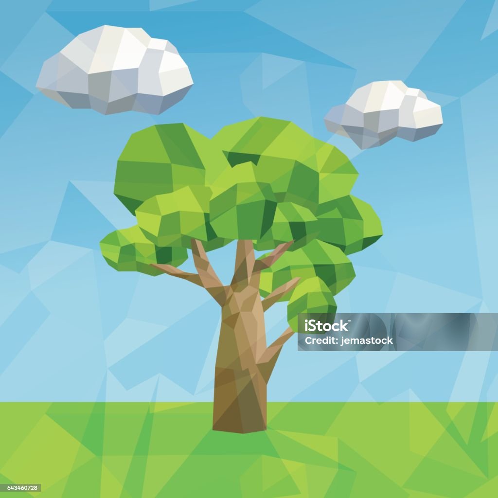 tree and cloud icon. Polygonal image. vector graphic Nature in format 3d design. Tree and cloud icon. Polygonal and Lowpoly illustration Abstract stock vector