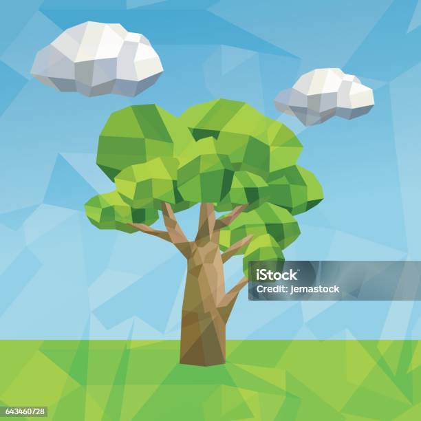 Tree And Cloud Icon Polygonal Image Vector Graphic Stock Illustration - Download Image Now