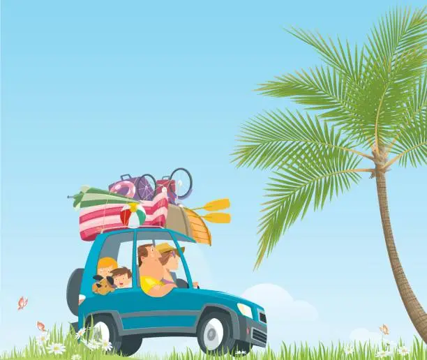 Vector illustration of Drive to summer holidays
