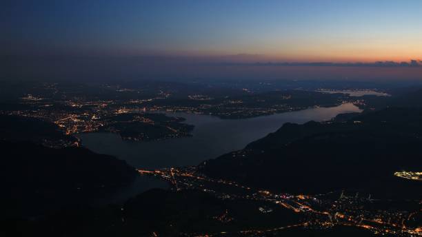 Lucerne and lake Vierwaldstattersee by night