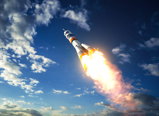 istock Carrier Rocket Takes Off To The Clouds 643466742