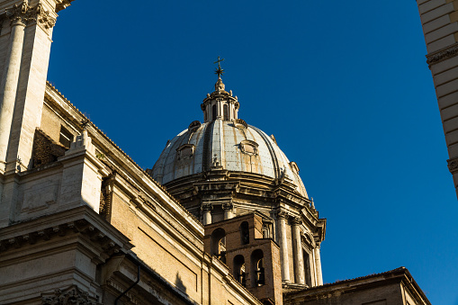 Dome of the basilica di sant'andrea delle fratte with bells. Rome, Italy.