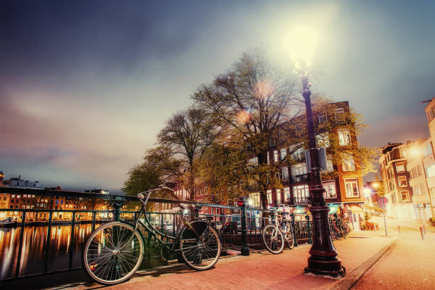 istock Beautiful calm night view of Amsterdam 643477482