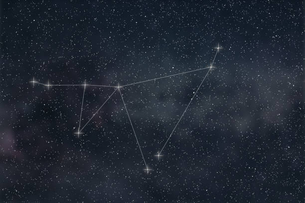 3D gold capricorn astrology sign is standing above a colorfull planet in space with blue light rays from below.