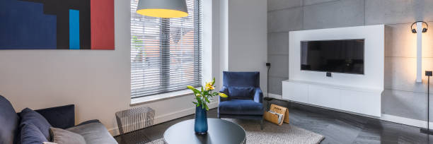 istock Room with armchair and television 643484720