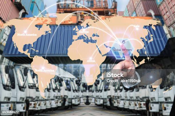 Map Global Logistics Partnership Connection Stock Photo - Download Image Now - Africa, Asia, Business
