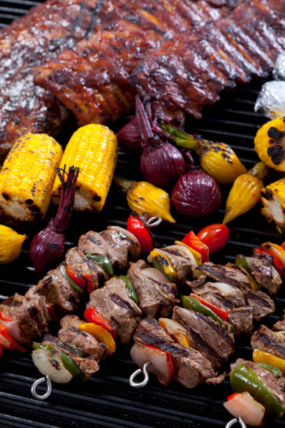 istock Meat and vegetables on grill 643508588