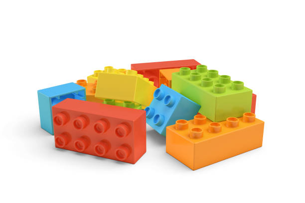 istock 3d rendering of several colorful toy bricks lying on white background 643516886