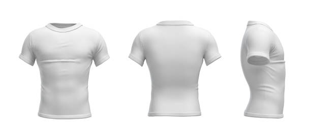 istock 3d rendering of a white T-shirt in realistic slim shape in side, front and back view on white background 643516902