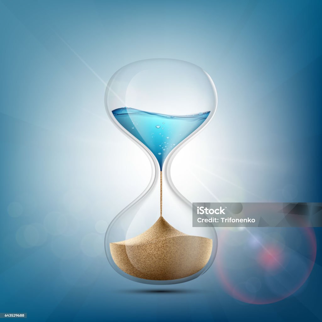 Water in hourglass becomes a sand. Water in hourglass becomes a sand. Stock vector illustration. Drought stock vector