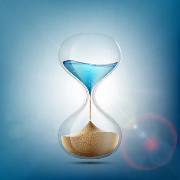 Vector illustration of Water in hourglass becomes a sand.