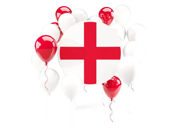 istock Round flag of england with balloons 643531074