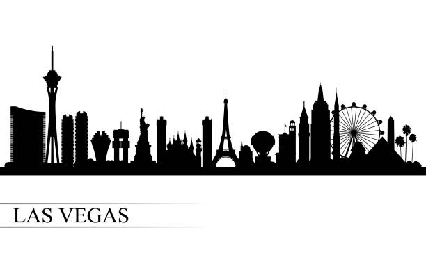 ilustraciones, imágenes clip art, dibujos animados e iconos de stock de las vegas ciudad skyline silueta de antecedentes - las vegas