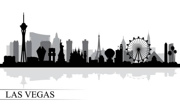 ilustraciones, imágenes clip art, dibujos animados e iconos de stock de las vegas ciudad skyline silueta de antecedentes - las vegas