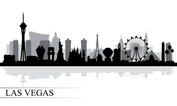 las vegas panoramy miasta tło sylwetka - vegas sign stock illustrations