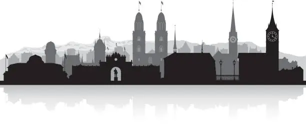 Vector illustration of Zurich Switzerland city skyline silhouette