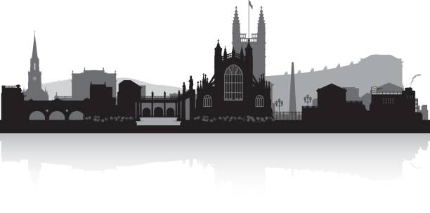 Bath UK city skyline silhouette Bath UK city skyline vector silhouette illustration bath england stock illustrations