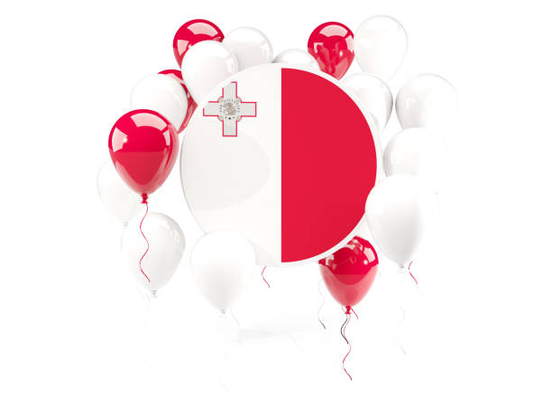 istock Round flag of malta with balloons 643544062